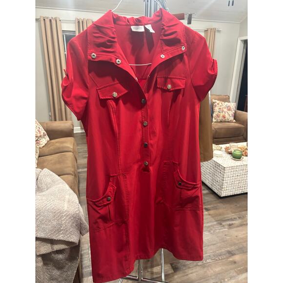 Zenergy by Chico’s Red Utility Pocket Snap Dress Size 1 M Travel minimalist gift - Picture 2 of 6